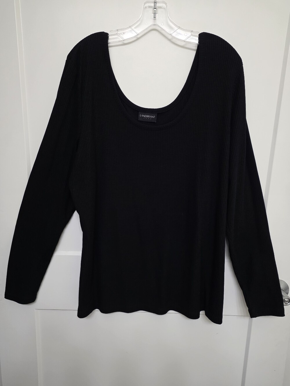 Lane Bryant Black Ribbed Scoop-Neck Long Sleeve Top